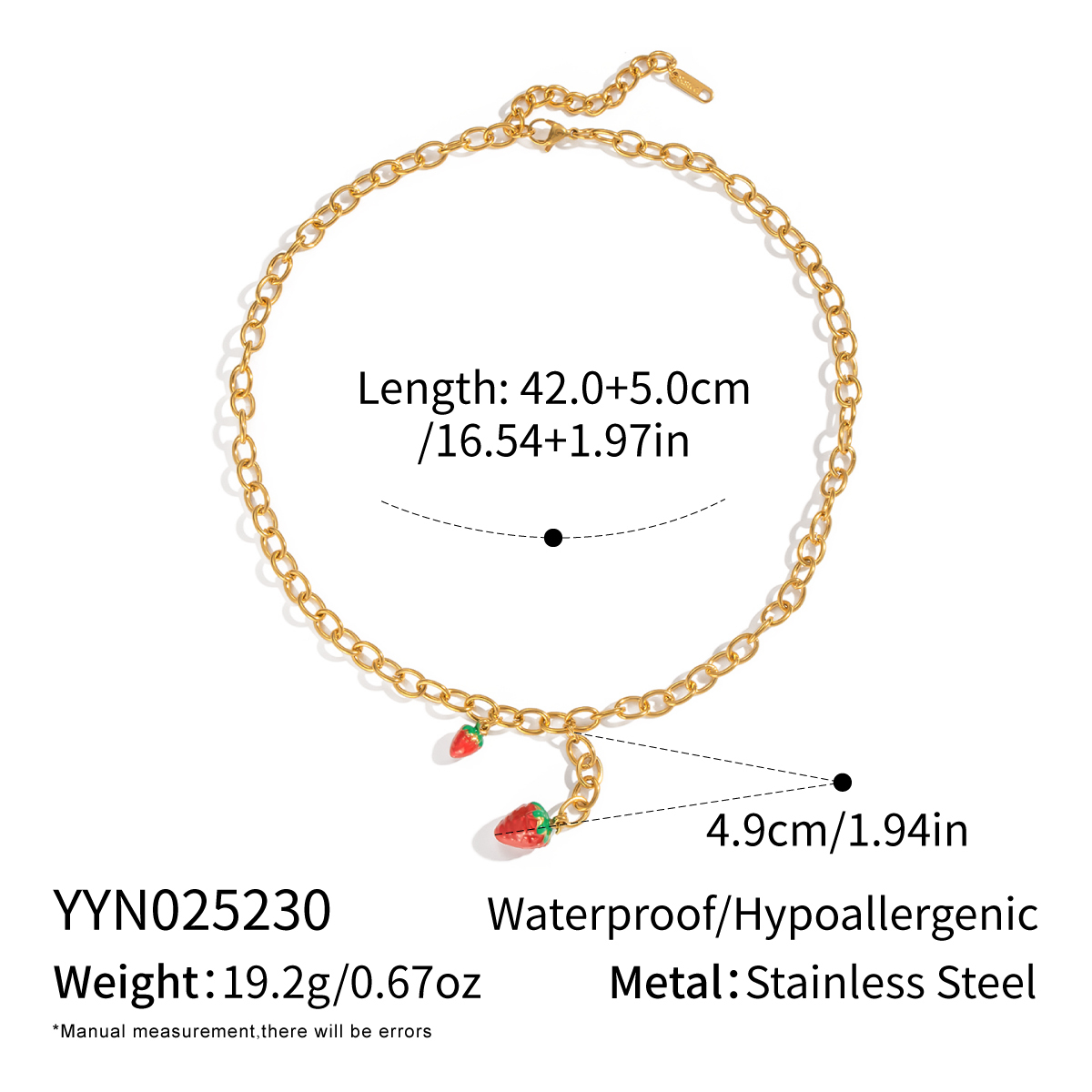 Sweet Fresh Strawberry Necklace Durable 18K Gold Plated Stainless Steel Non-Fading Countryside Style High-End Feeling Jewelry