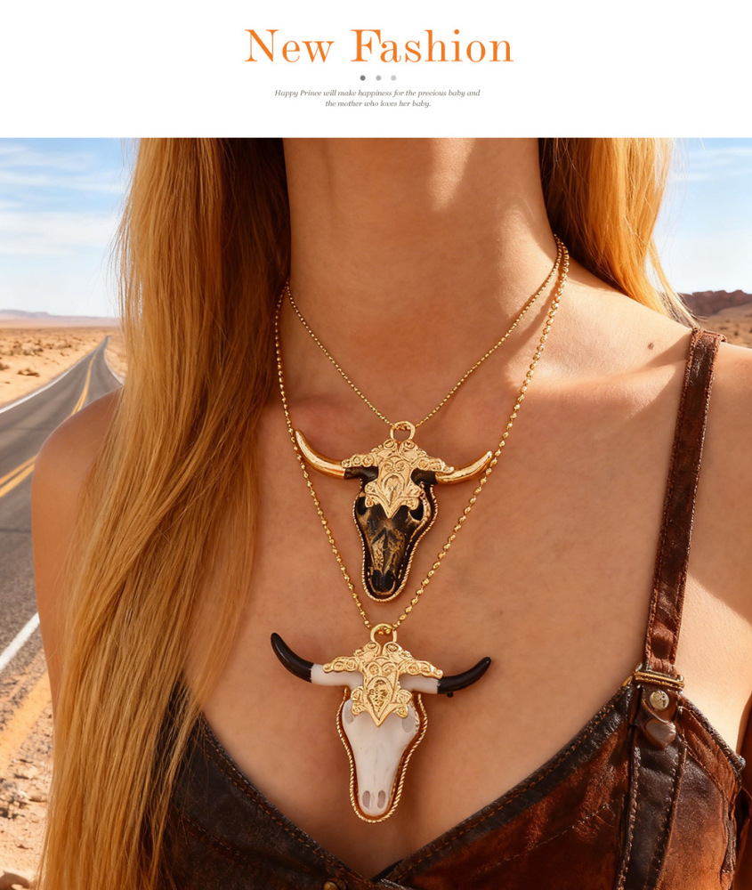 Resin Bull Head Bead Series Necklace Vintage Pendant Valentine's Day Couple Jewelry Accessories