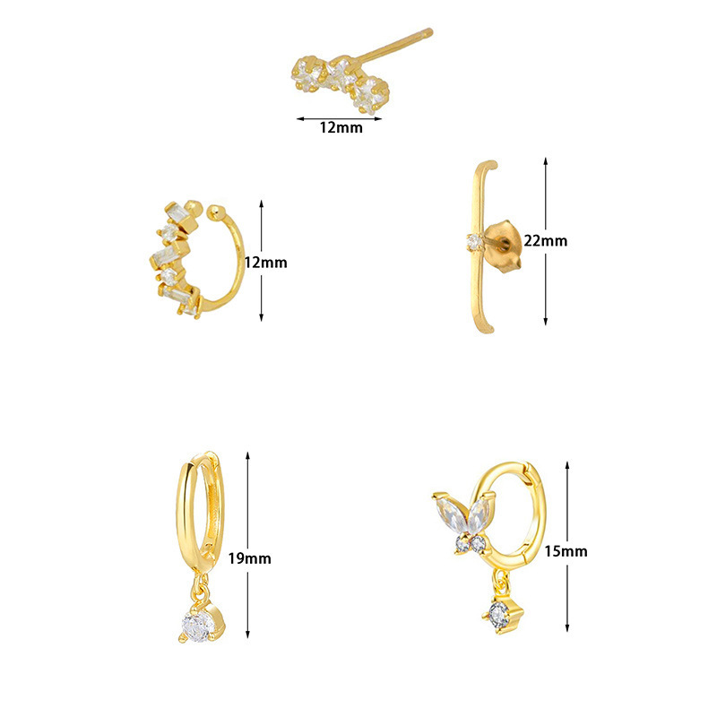 Zirconia Earrings Set Ladies Casual Star Pattern 24K Gold Plated Copper Jewelry Accessories