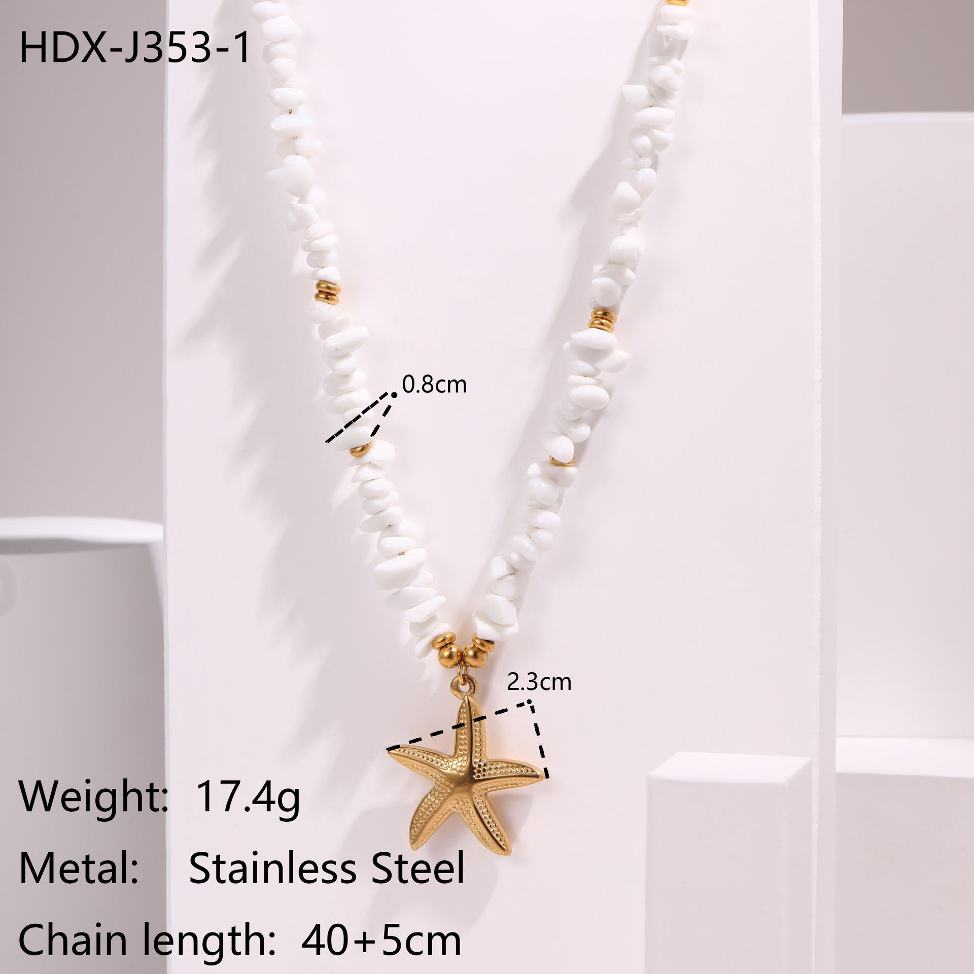Stainless Steel Starfish Shell Pendant Necklace Colorful Electroplated Real Gold  Holiday Style Women's Jewelry