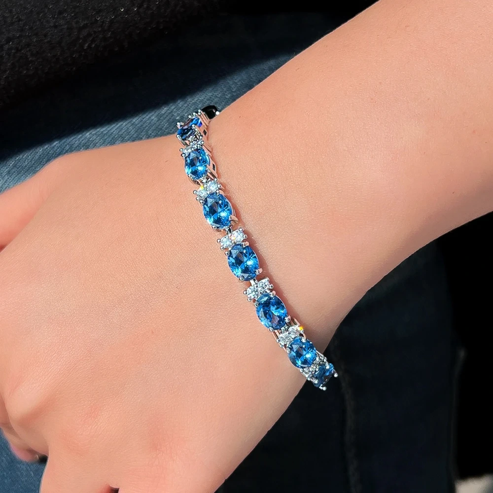 1 Copper Bracelet New Luxurious Blue Oval Cubic Zirconia Tennis Bracelet Suitable For Women Bride Wedding Evening Jewelry Accessories