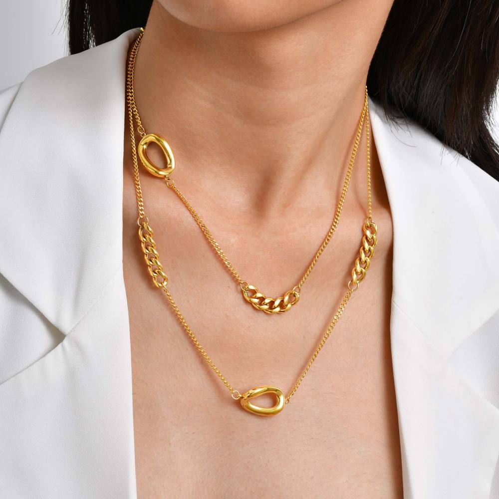 Stainless Steel Geometric Design Necklace Multi-style Women's High-end Jewelry Accessories Colorful Beads Irregular Shape Stackable