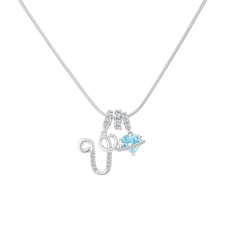 Sweet Heart Letter Pendant Necklace Jewelry Blue Sea Honey Best Friend Series Zircon Fairy Style For Women Copper Material
