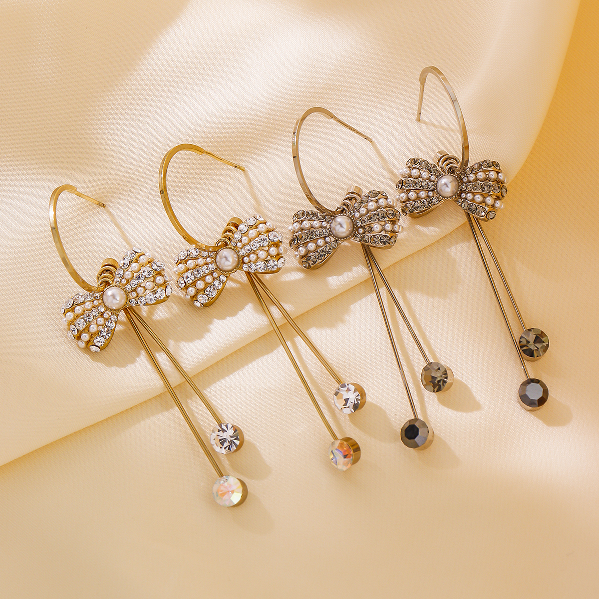 1 Pair Elegant Classic Style Bow Knot Copper Pearl Drop Earrings