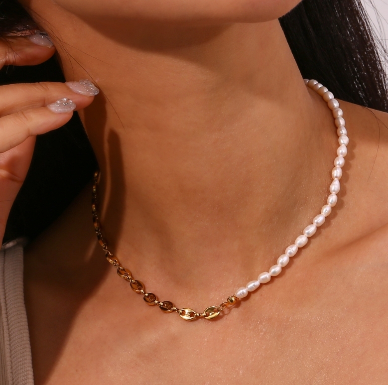 Women's 304 Stainless Steel Titanium Steel Vacuum Plating PVD Coated 18K Gold Plated Beaded Plating Pearl Freshwater Pearl Bracelets Necklace Imitation Pearl Jewelry