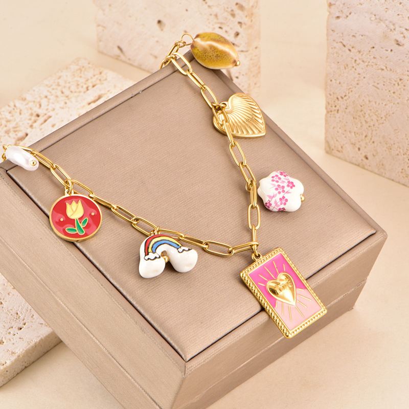 304 Stainless Steel Geometric Heart Shape PVD Coated 18K Real Gold Plated Retro Classic Style Waterproof Non Tarnish Plating Cable Chain Lobster Trigger Clasp Closure Pendant Necklace