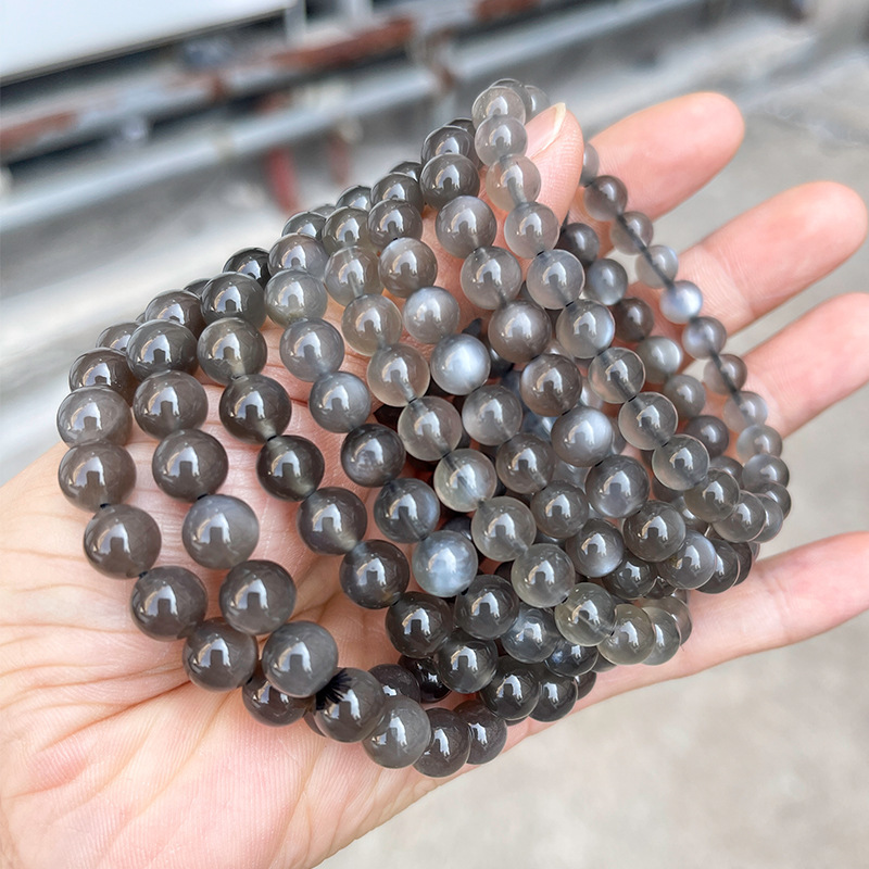 JD Jewelry 8A Natural Black Moonstone Bracelet Extended Fashion Simple Versatile Round Bead Classic Gift Bracelet