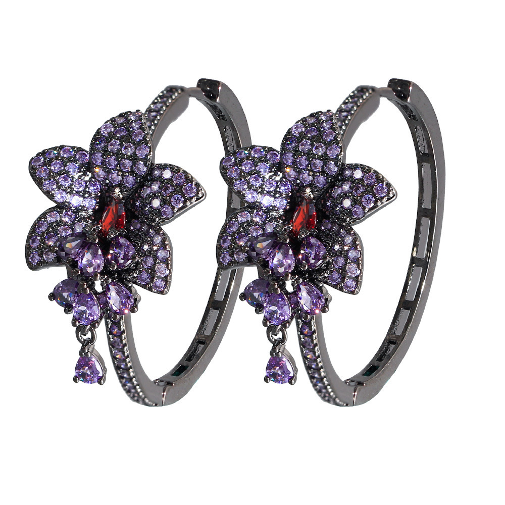1 Pair Vintage Style Classic Style Geometric Flower Inlay Copper Zircon Earrings