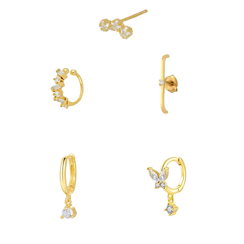 Zirconia Earrings Set Ladies Casual Star Pattern 24K Gold Plated Copper Jewelry Accessories