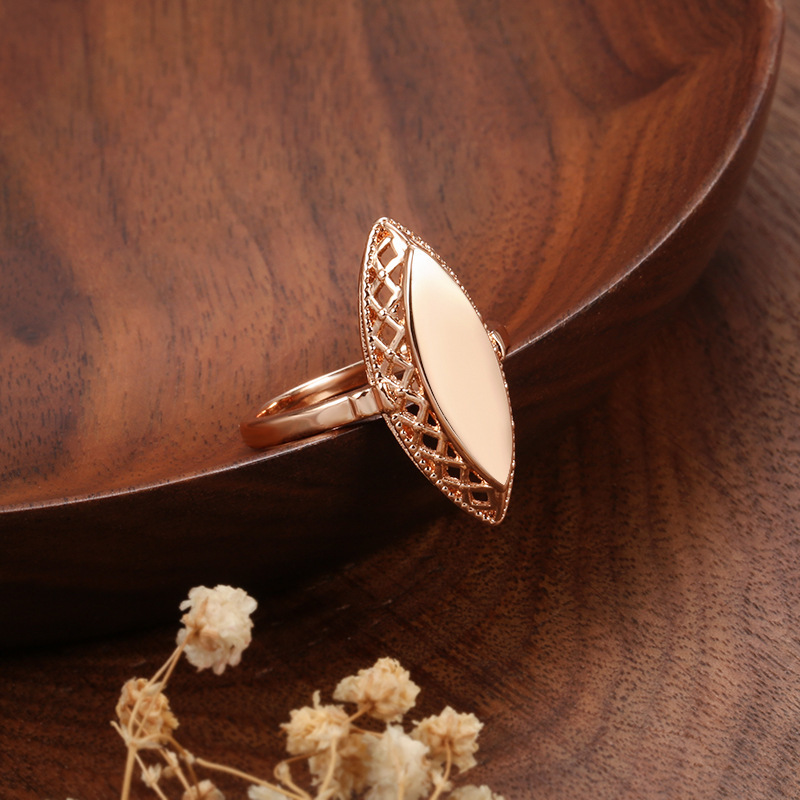 Luxury Ethnic Jewelry Set Smooth Horse Eye Ring Earrings Necklace Copper Plated Real Gold Geometric Pattern Women's Fashion Accessories