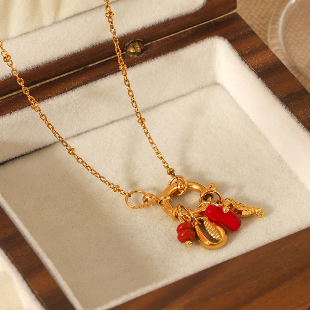 Stainless Steel DIY Jewelry Accessories Horseshoe Crab Shell Pendant Necklace High-End Texture Geometric Animal Style Women's Ocean Element Necklace