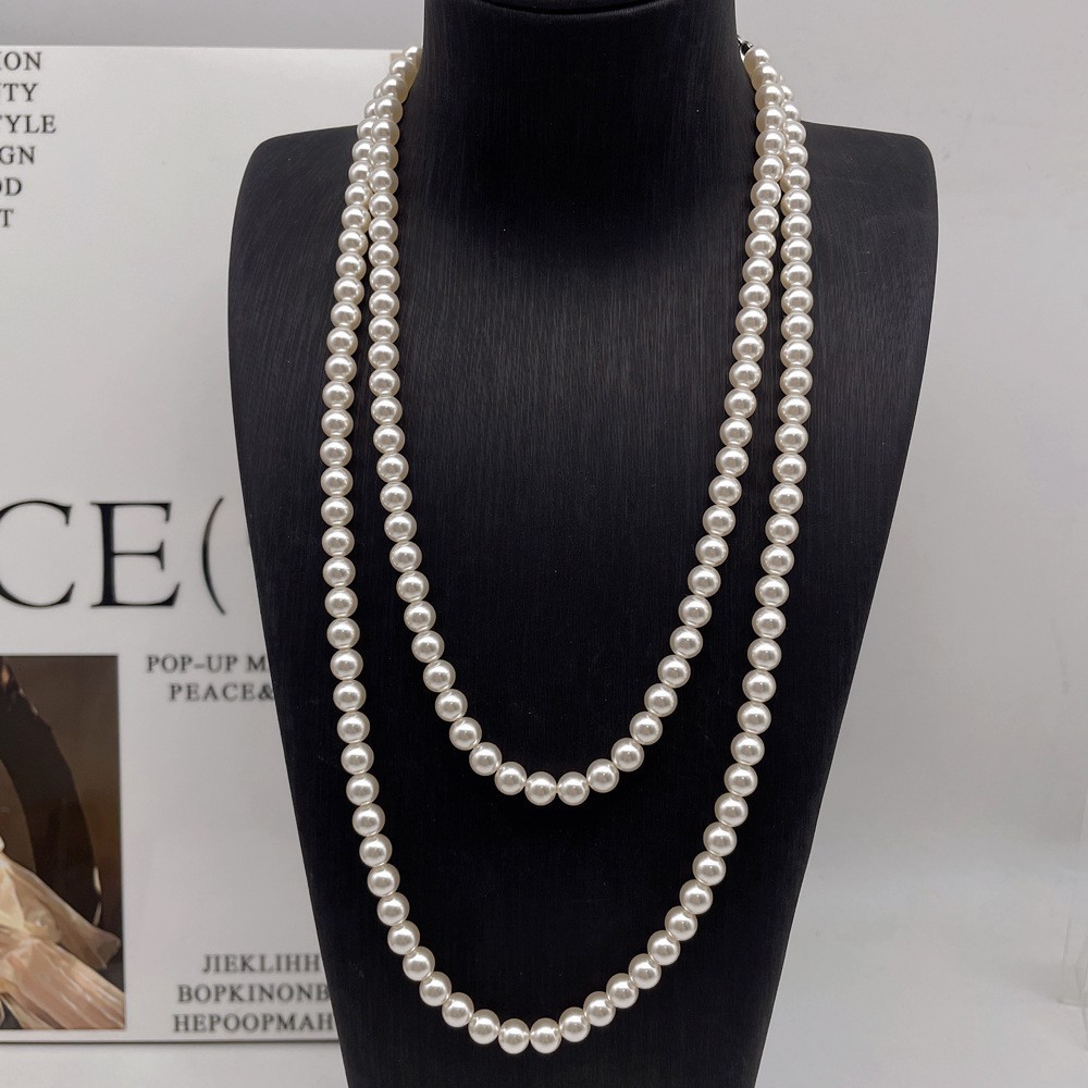 New Women's Knot Necklace Multi-Layer Long Sweater Chain Fashion Accessories Pearl Necklace Luxury Style Geometric Pattern