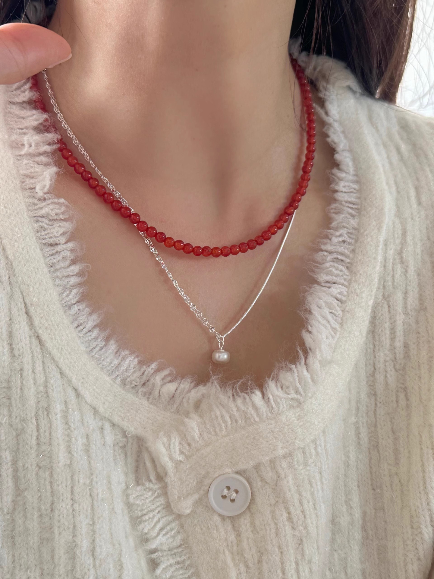 Retro Classic Style Geometric 925 Sterling Silver Agate Beaded Chain Beaded Necklaces Wholesale