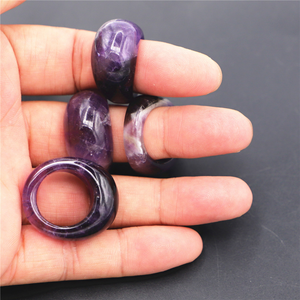 Natural Stone Amethyst Ring Smooth Surface Geometric Pattern Unisex Original Design Crystal Waterdrop Jewelry Accessories