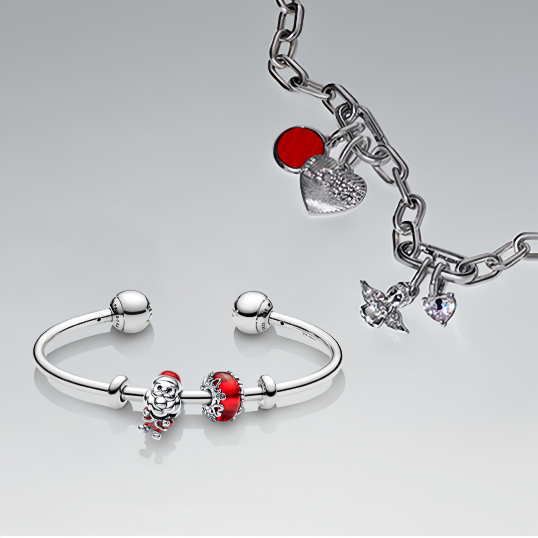 Copper Santa Claus Electroplating Zircon Retro Classic Style Beaded Chain Spring Ring Trigger Clasp Closure Bangle