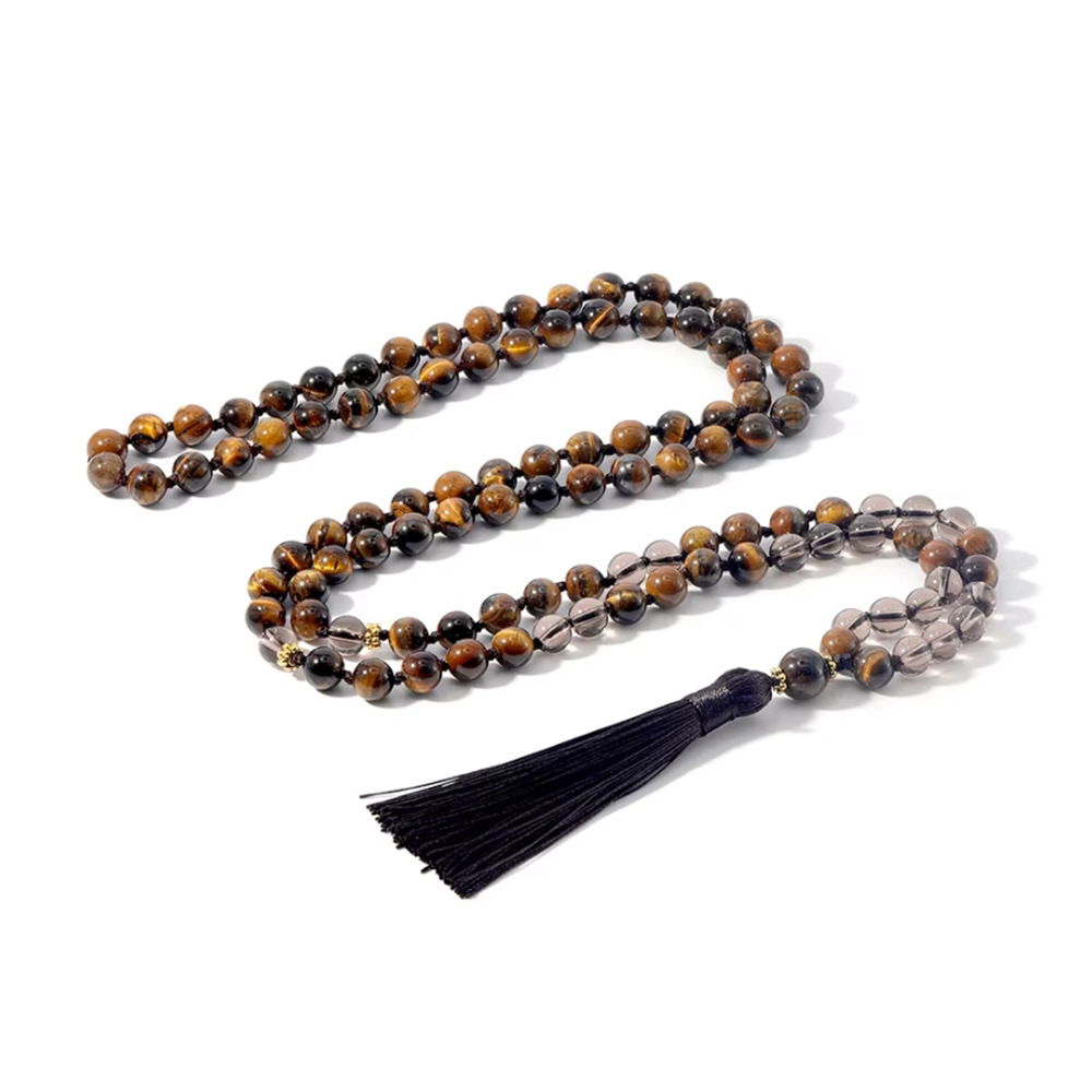 Hot Selling 108 Tiger Eye Tea Crystal Bracelet Men's Mala Rosary Handmade Beaded Woolen Chain Jewelry