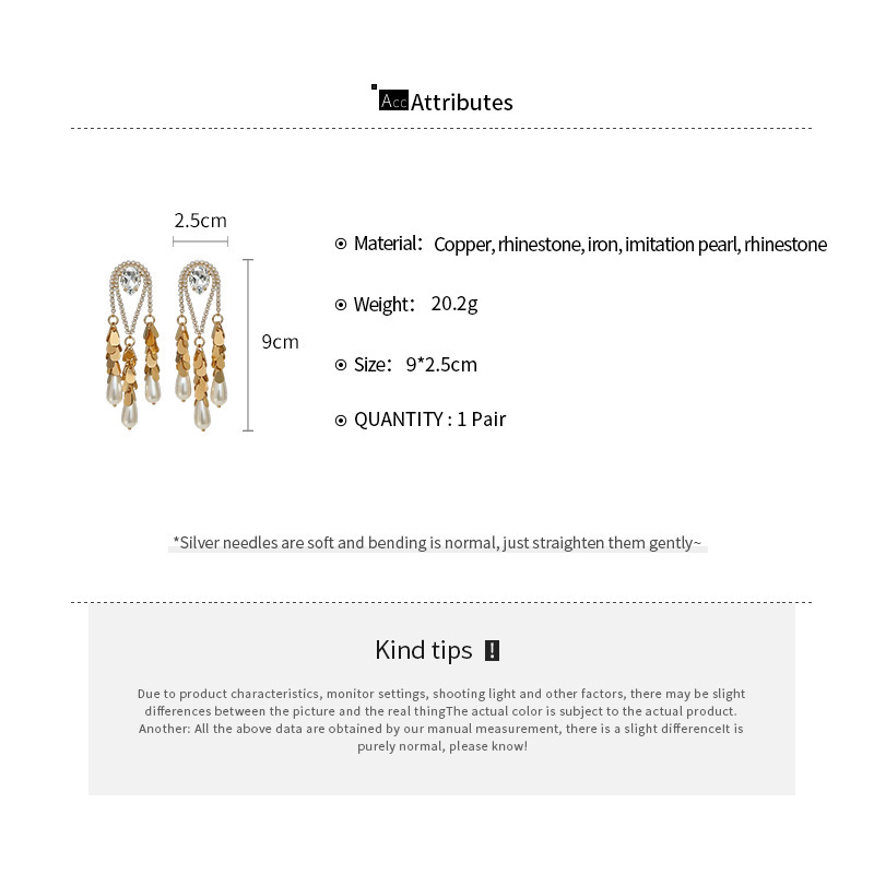 Gold Plated Silver Pin Inlaid Diamond Water Drop Pearl Earrings Vintage Heavy Earrings Jewelry Accessories