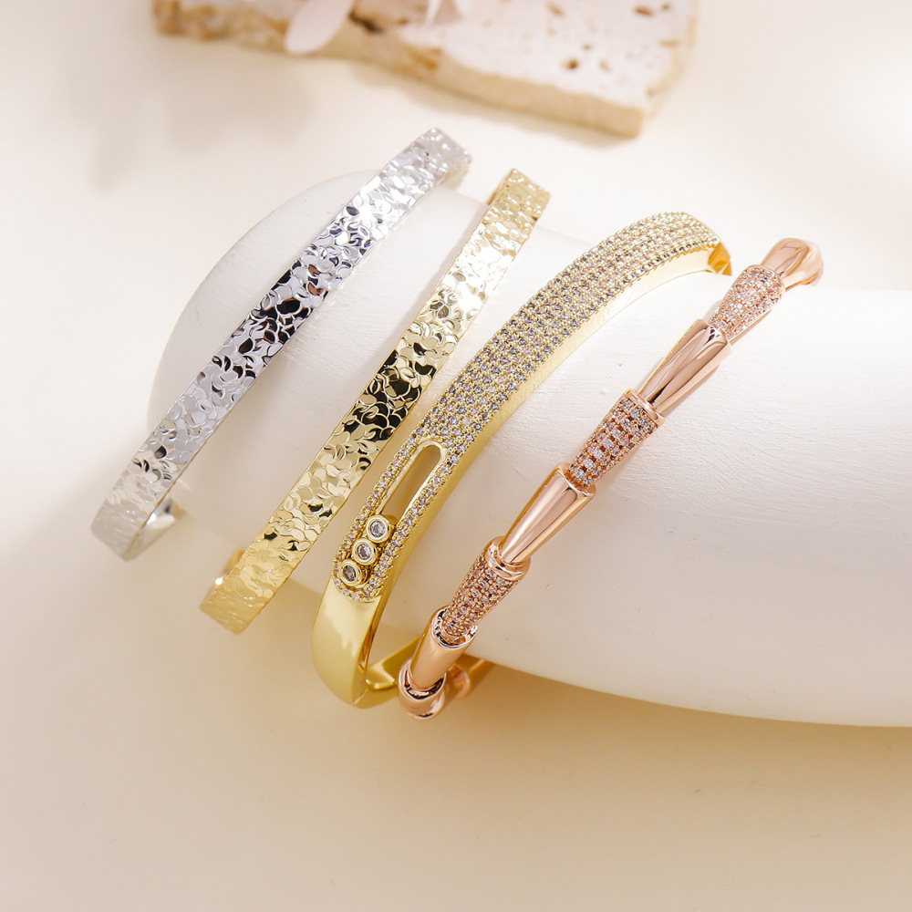 Cherry Blossom Ice Crushed Gold Bracelet Shiny Copper Jewelry Women's Accessories Solid Color Gradient