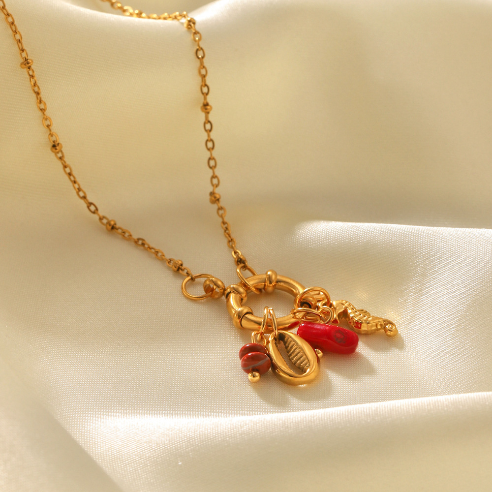 Stainless Steel DIY Jewelry Accessories Horseshoe Crab Shell Pendant Necklace High-End Texture Geometric Animal Style Women's Ocean Element Necklace