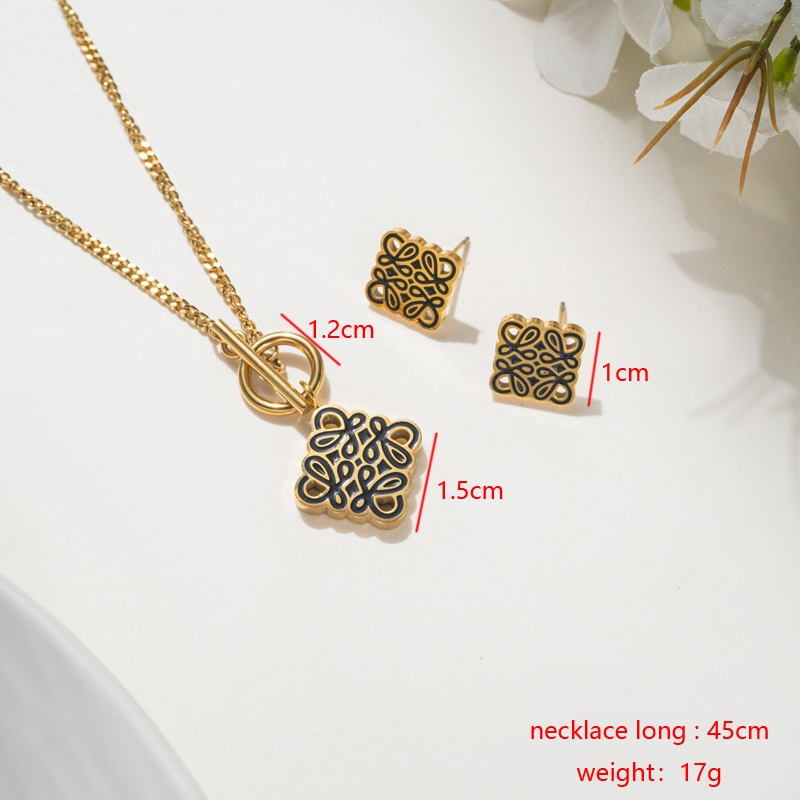 Style Stainless Steel New Necklace For Women Titanium Steel Hollow Geometric Pendant Necklace High-end Ins Style Light Luxury Necklace And Earring Set