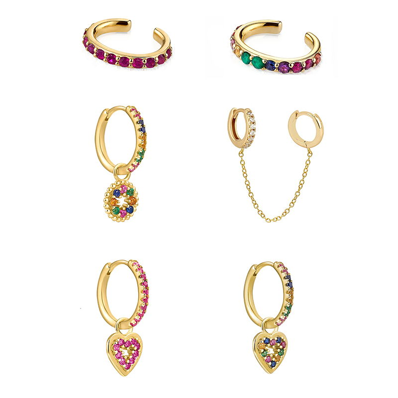 Luxury Zircon Earring Set Tiktok   Ins Style Heart And Circle Shape Gold Plated Copper Jewelry Accessories