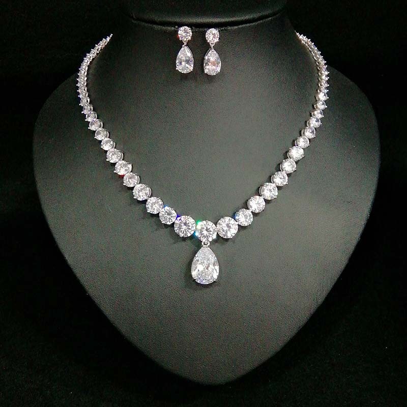 Hot-Selling Necklace Water Drop Zircon Earrings Set Bridal Jewelry Birthday Party Banquet Accessories Wholesale