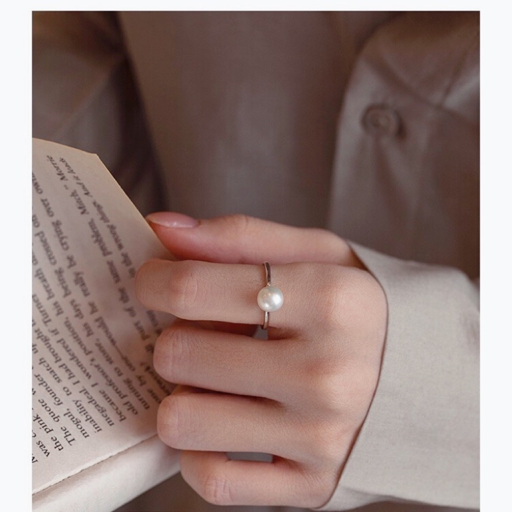 Natural Freshwater Pearl Ring For Women S925 Silver Adjustable Size Open Ring Sweet Style Jewelry Accessories