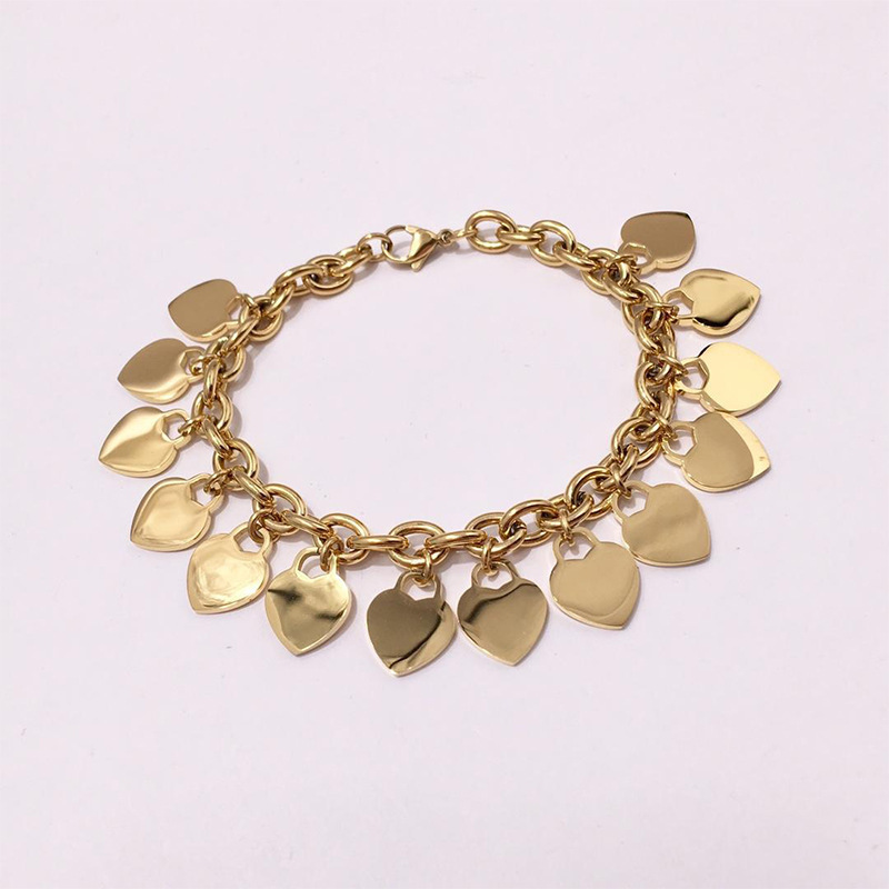 PVD Coated 14K Real Gold Plated 18K Real Gold Plated 24K Real Gold Plated Heart Shape 304 Stainless Steel 316L Stainless Steel  316 Stainless Steel  Basic Classic Style Plating Bracelets