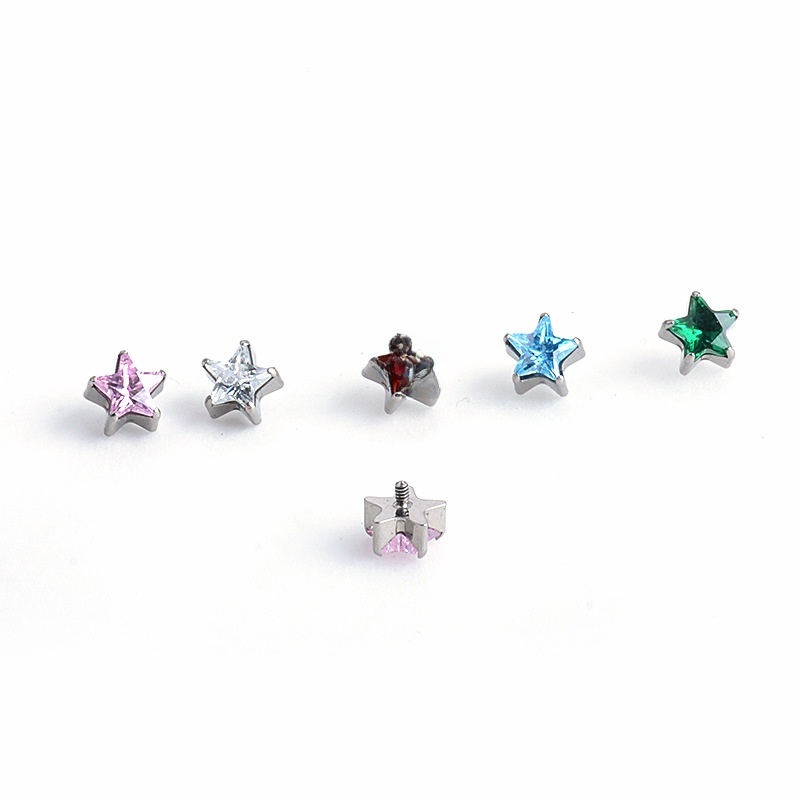 Fashion Titanium Alloy Pentagram Lip Stud Women's Shiny 5A Zircon Earrings Multifunctional Jewelry Accessories Electroplated (Including Color Retention Layer)