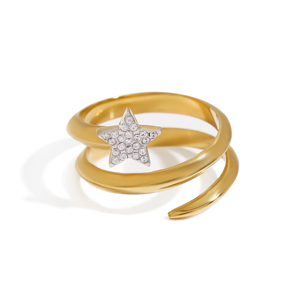 Real Gold Plated 316 Stainless Steel  PVD Coated Star Waterproof Non Tarnish Casual Vacation Modern Style Rings For Women's