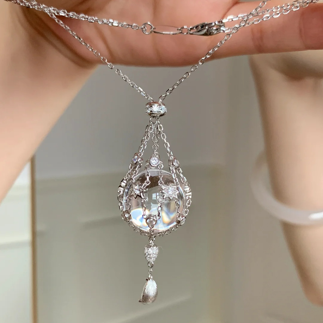 White Crystal Starburst Mesh Pendant Adjustable Necklace Women's Accessories Geometric Copper Material