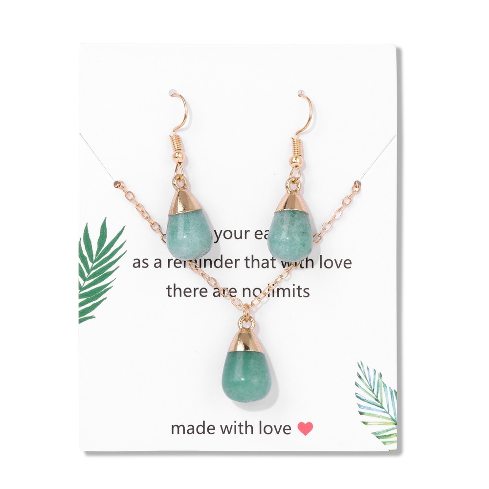 Simple Vintage Geometric Crystal Necklace Earring Set Waterdrop Natural Stone Pendant Unisex Jewelry Accessories