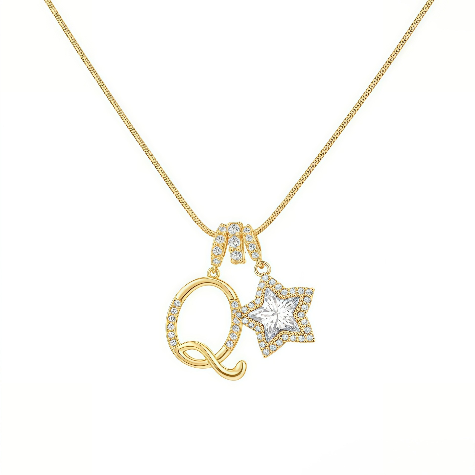 Dopamine Star Girl TK26 Letter Necklace Stainless Steel Chain Plated 22K Real Gold Decorated Luxury Style Women's Jewelry
