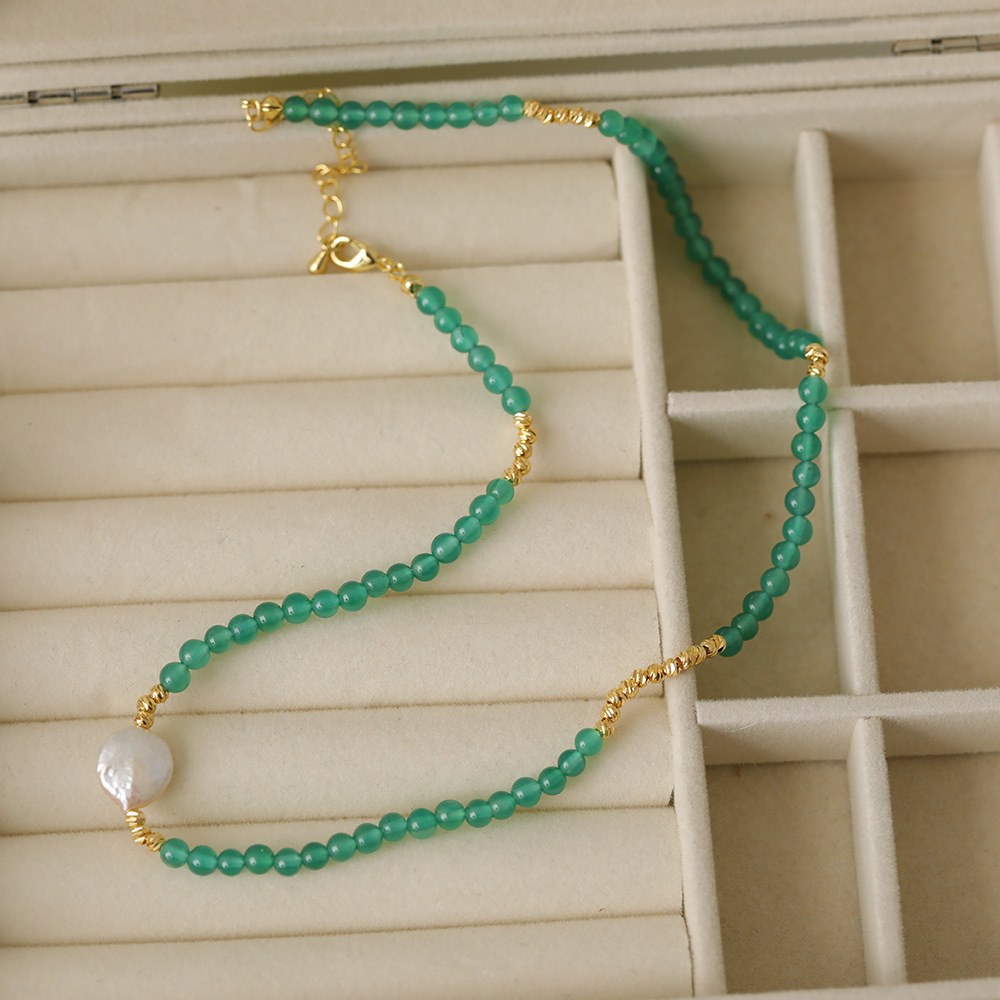 Copper 18K Gold Plated Simple Style Classic Style Beaded Plating Round Freshwater Pearl Agate Necklace