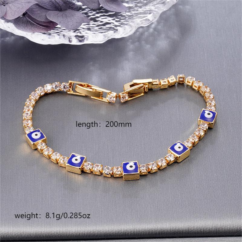 Full Diamond Classic Trendy Devil's Eye  16K Gold Plated White K Copper Water Plated Zircon Square Heart Shape Handmade Bracelet Accessories