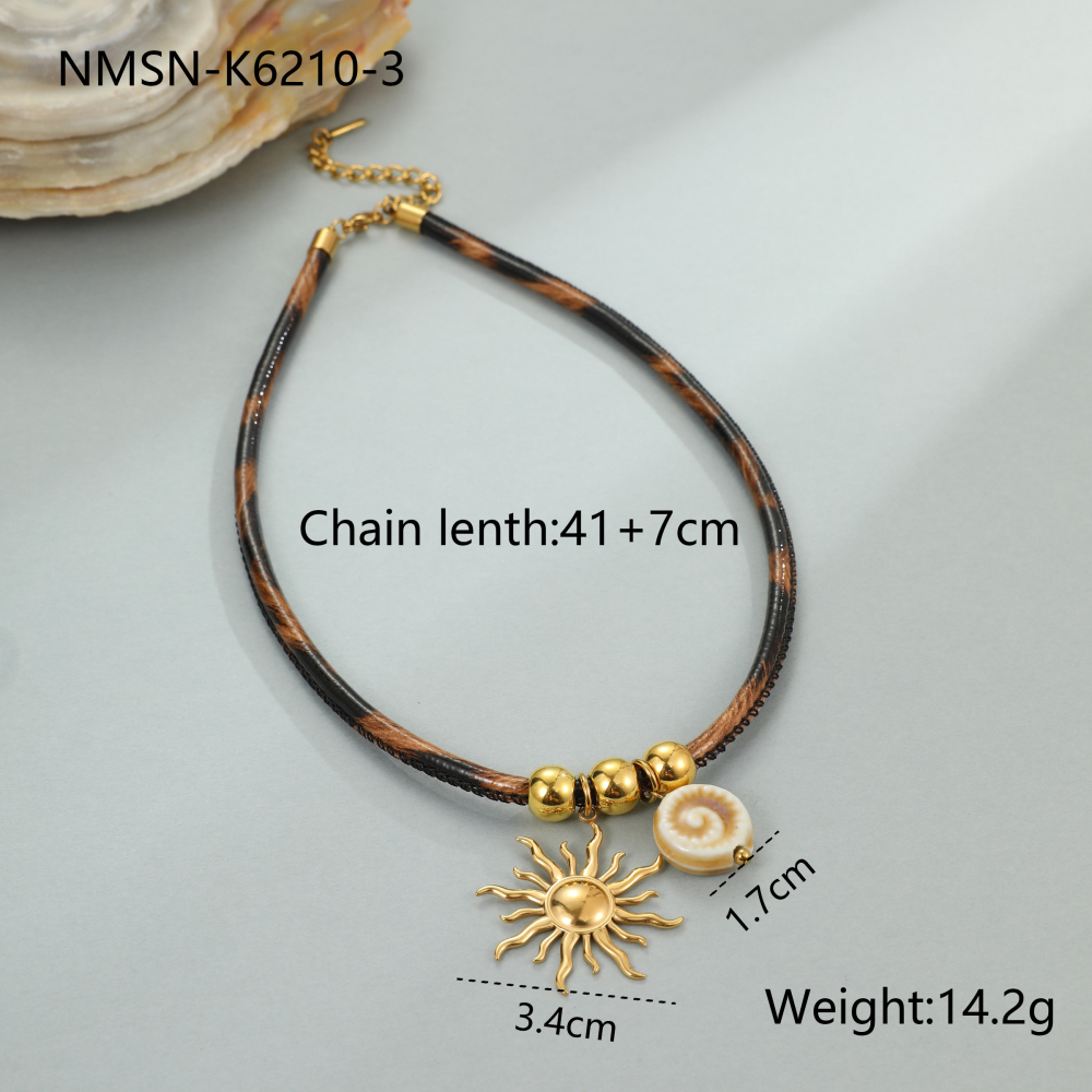 New Fashion Leopard Print Leather Stainless Steel Titanium Steel Sunbird Lobster Clasp Necklace Women's Jewelry Accessories