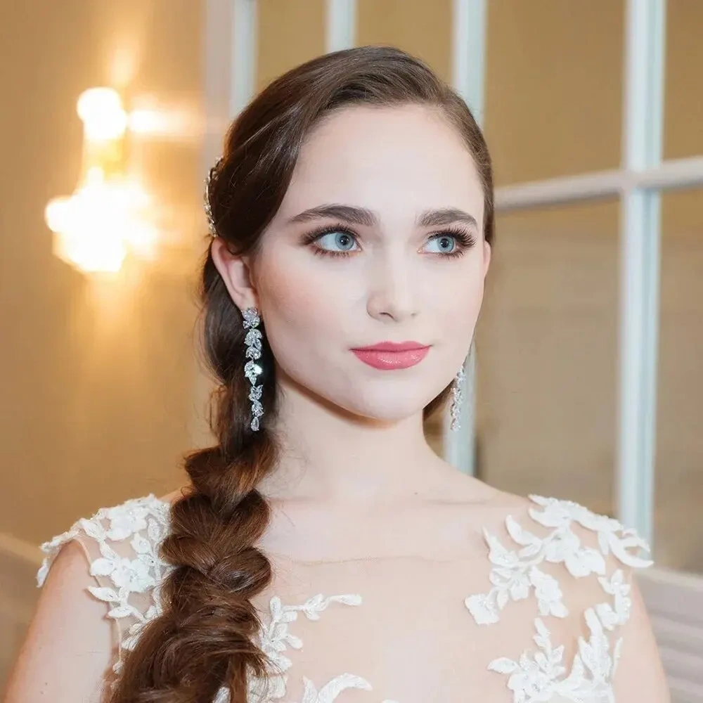 Elegant Long Tassel Earrings For Women With 3A Zirconia Embedded Fashionable Wedding Jewelry Accessories Geometric Pattern Copper Material