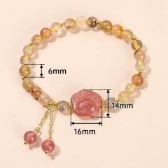 Natural Colorful Strawberry Quartz Cat Paw Bracelet