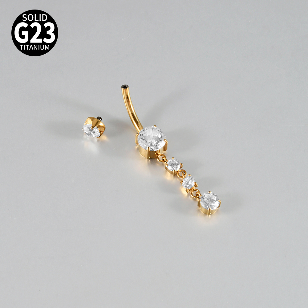 Titanium Belly Button Piercing Belly Button Ring Zircon Hanging Chain Multiple Horse Eye Pendant Internal Teeth Belly Button Nail Body Piercing Jewelry Accessories