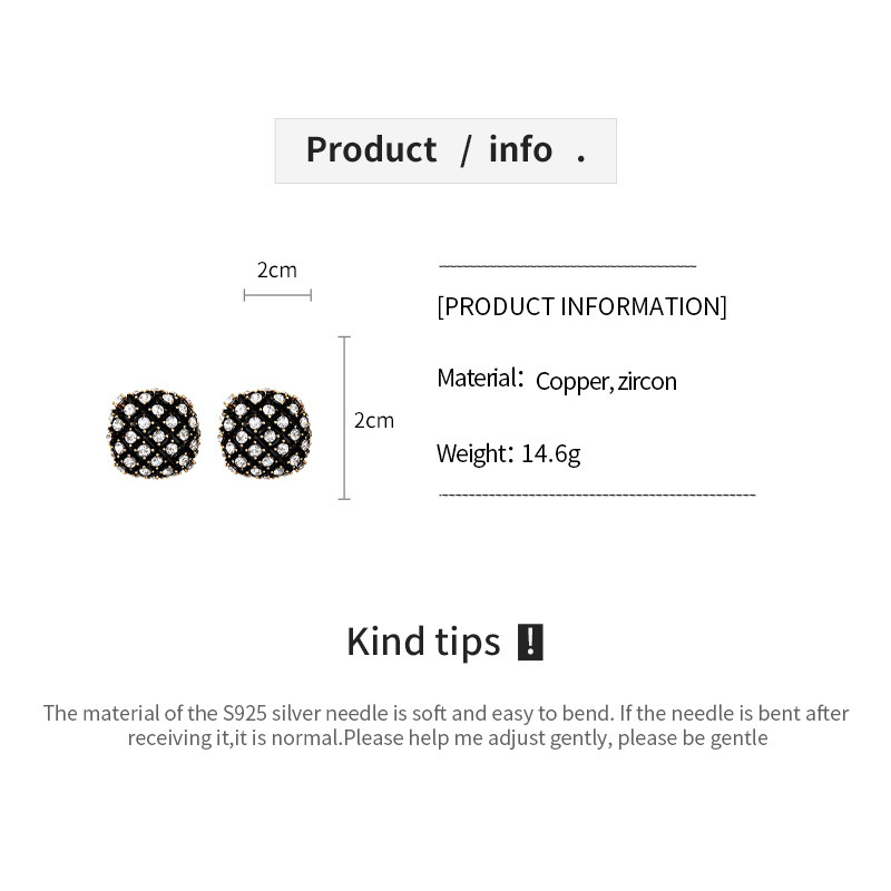 18K Gold Plated Vintage Zircon Square Earrings Retro Stud Earrings Women's Jewelry Accessories