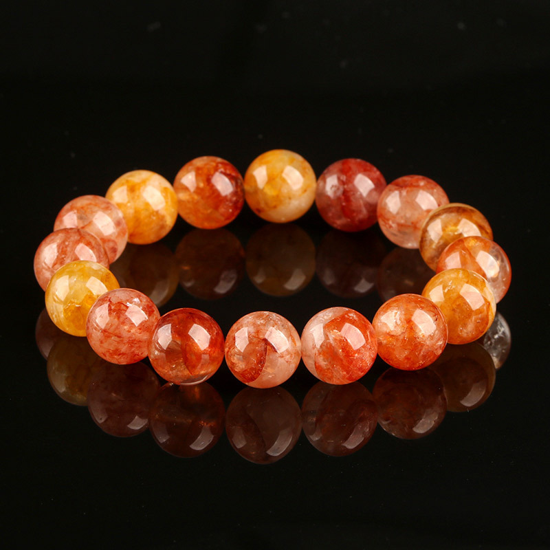Natural Crystal Flower Bracelet Lucky Phoenix Feathers Red And Yellow Geometric Pattern Polished Round Beads Unisex Bracelet
