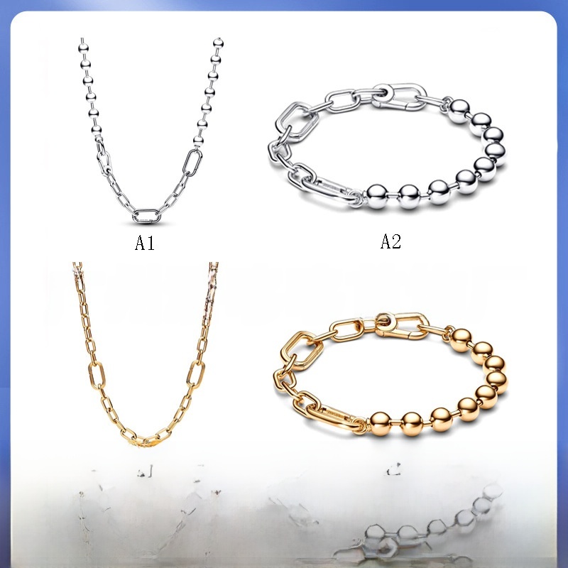 Panhui S925 White Bronze Necklace Silver Plated New ME Series Bead Bond Couple Bracelets Fashionable Jewelry Accessories