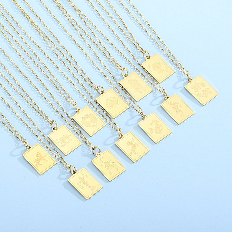 304 Stainless Steel Constellation PVD Coated 18K Real Gold Plated Classic Style Commute Plating Pendant Necklace
