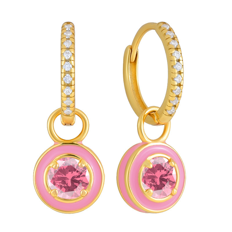 Copper Geometric PVD Coated Zircon 18K Real Gold Plated Basic Classic Style Inlay Drop Earrings