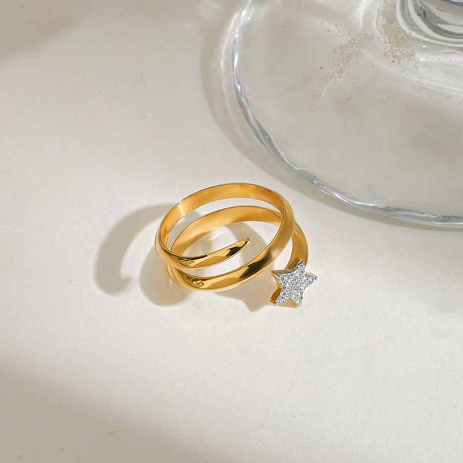 Real Gold Plated 316 Stainless Steel  PVD Coated Star Waterproof Non Tarnish Casual Vacation Modern Style Rings For Women's