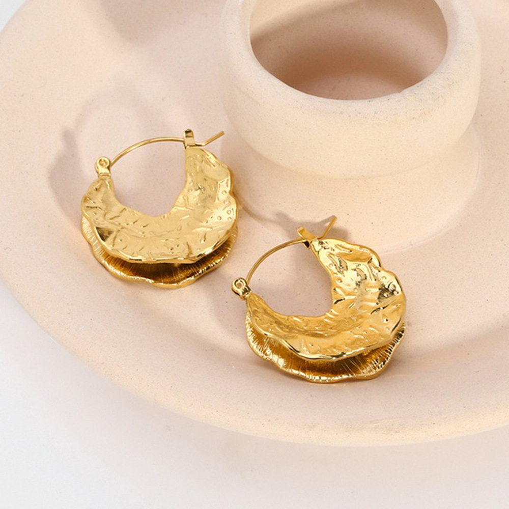 Ins Style Oversized Leaf Pattern Pendant Earrings 18K Gold Plated Stainless Steel Personality Ear Jewelry
