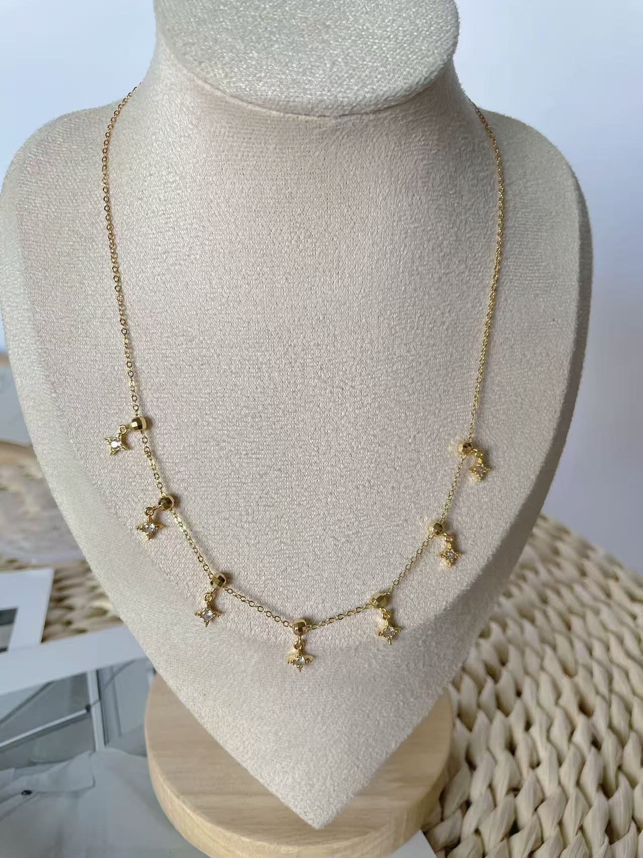 Star Pendant Inlaid With Zirconia, 18K Gold Plated, Vacuum Electroplating Accessories, Simple Adjustable Necklace And Earring Set For Women