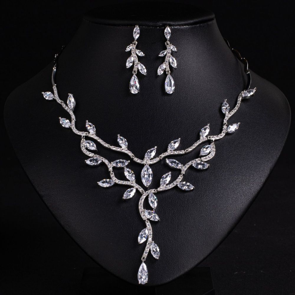 Elegant Bridal Jewelry Set With Zircon Necklace And Tassel Earrings  Style Fashionable Accessories