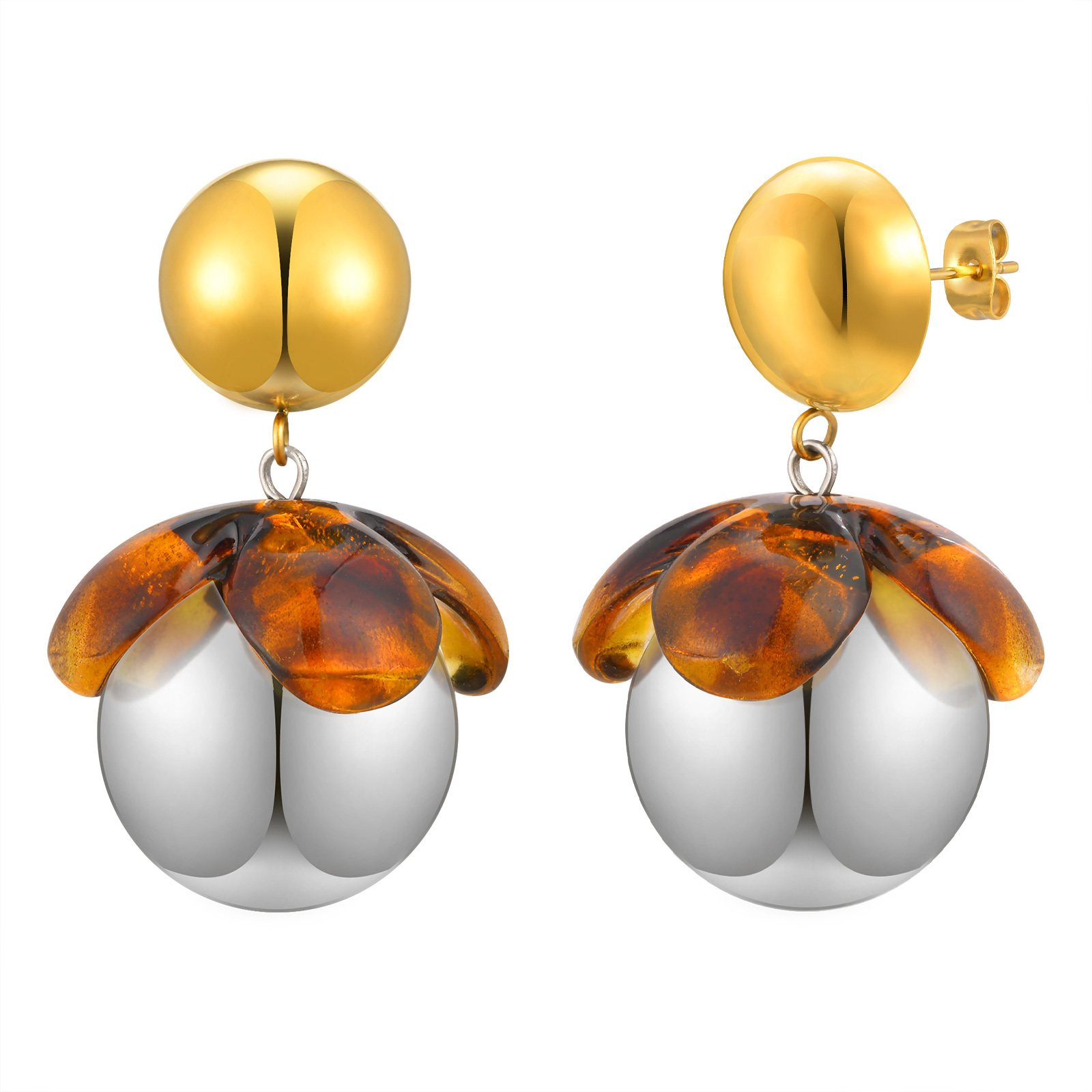 1 Pair Elegant Classical Romantic Ball 201 Stainless Steel Drop Earrings