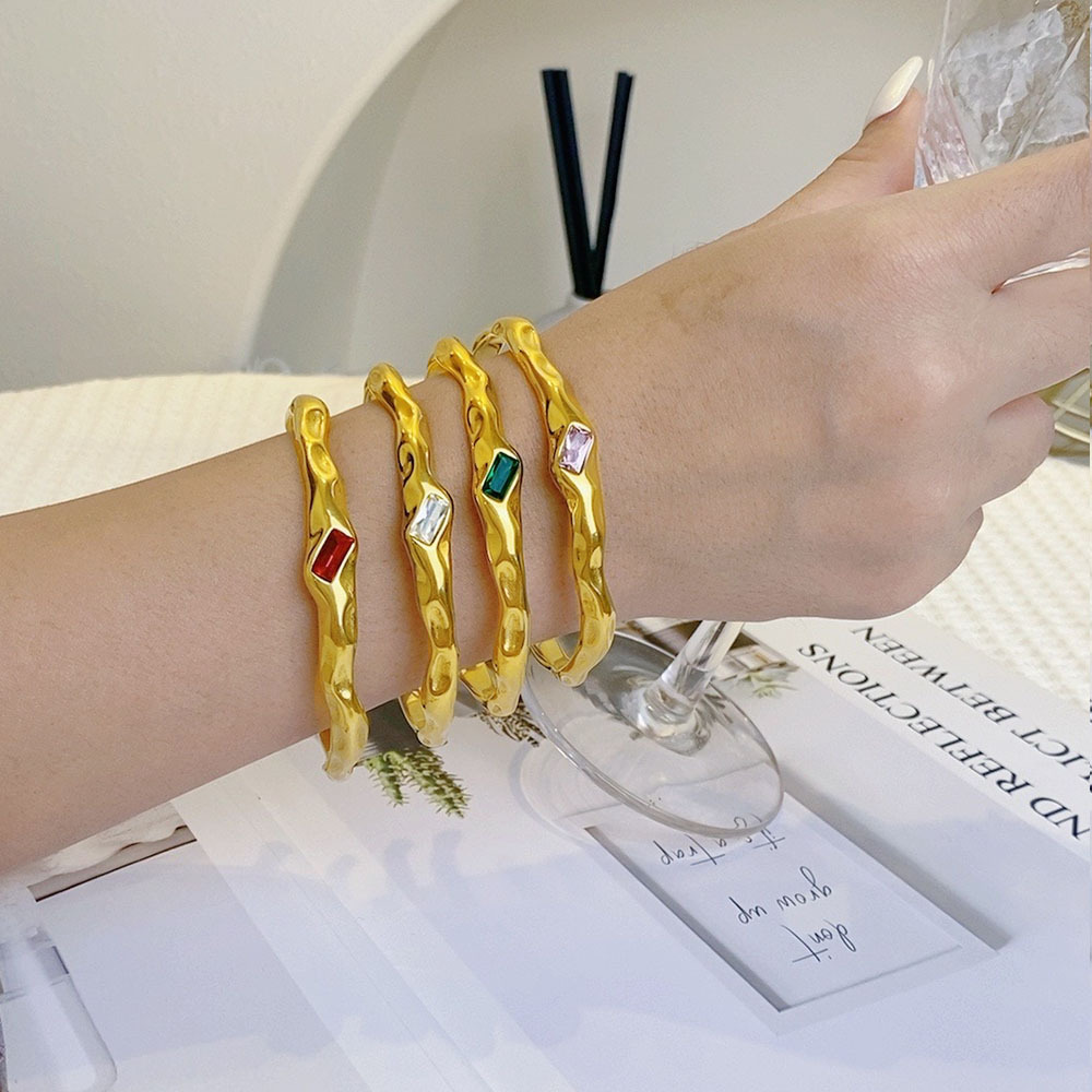 Fashion 18K Gold Plated Titanium Steel C-Shaped Bracelet For Women Trendy Zircon Bracelet Jewelry Accessories